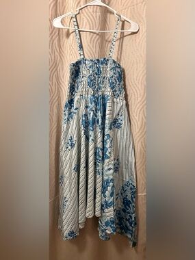 Earthbound Trading Co. Urban Nomad Silk Dress Bohemian Floral Smocked Beach